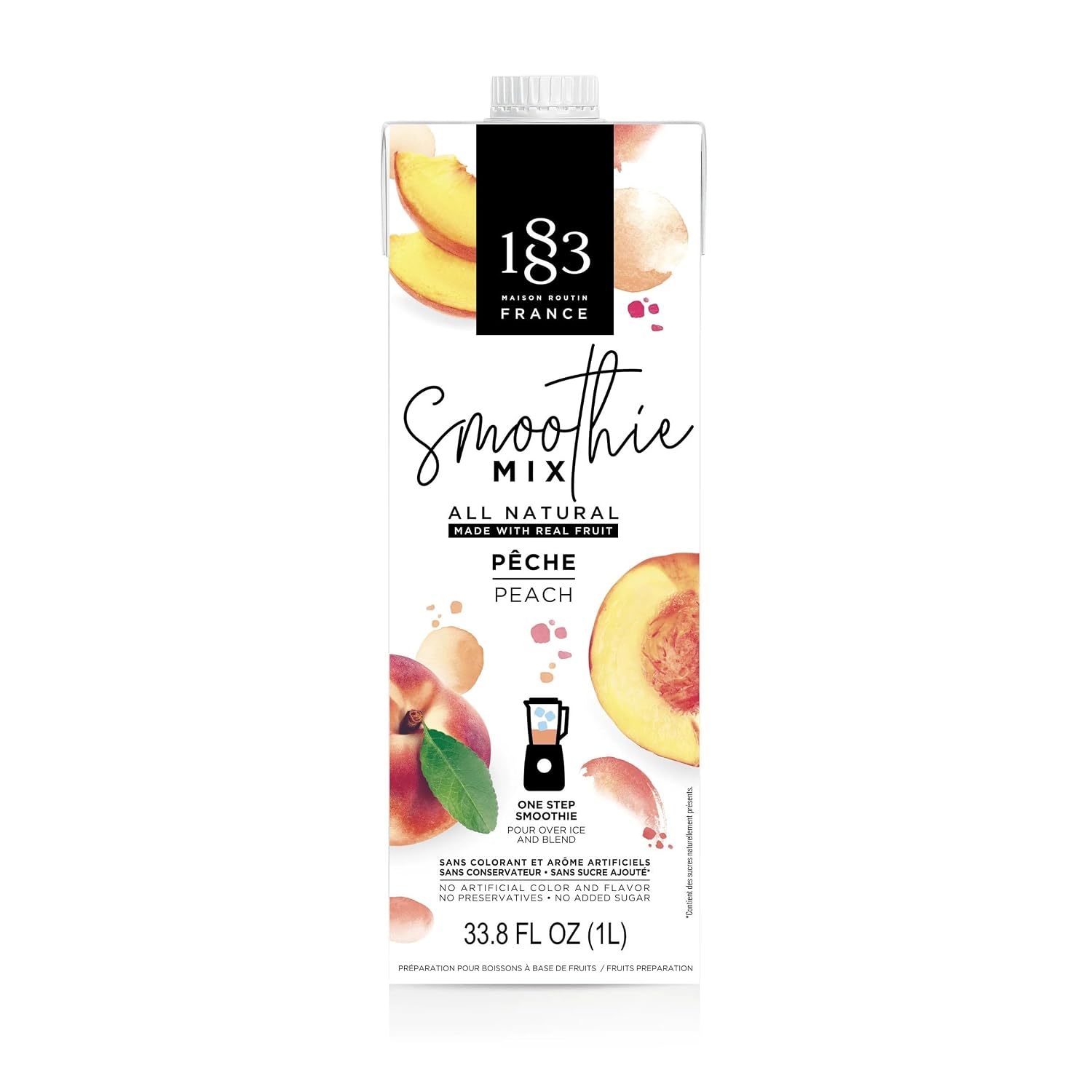 1883 Peach Smoothie Mix | Aseptic Carton 1 Liter 33.8 Fluid Ounces