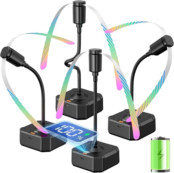 Coohea Fly Fans for Tables, Rechargeable Battery, LED Display (4Pack Black) | 20 Working Hrs, Safe Blades, 360 Protection, Hidden Hook, Food Fan for Outdoor Tables for Patio, Picnic, Party, Camping, BBQ