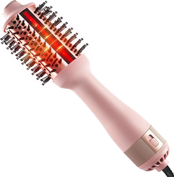 HIPPIH Infrared Blow Dryer Brush - 4 in 1 Hair Dryer Brush for Anti-frizz Drying & Styling, Negative Ionic Women Blowout Hot-Air Hair Brushes with Oval Barrel for Smooth, Salon-Style Volume