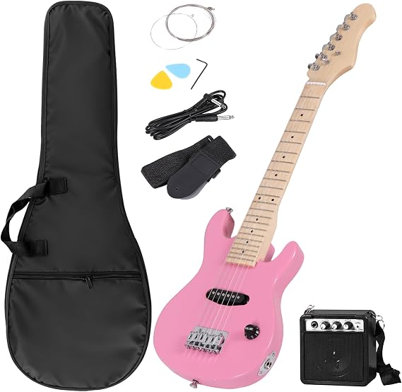 30" Electric Guitar Beginner Kits, Beginner Electric Guitar with 5W Amp and Accessories Pack Guitar Bag for Beginners, Pink