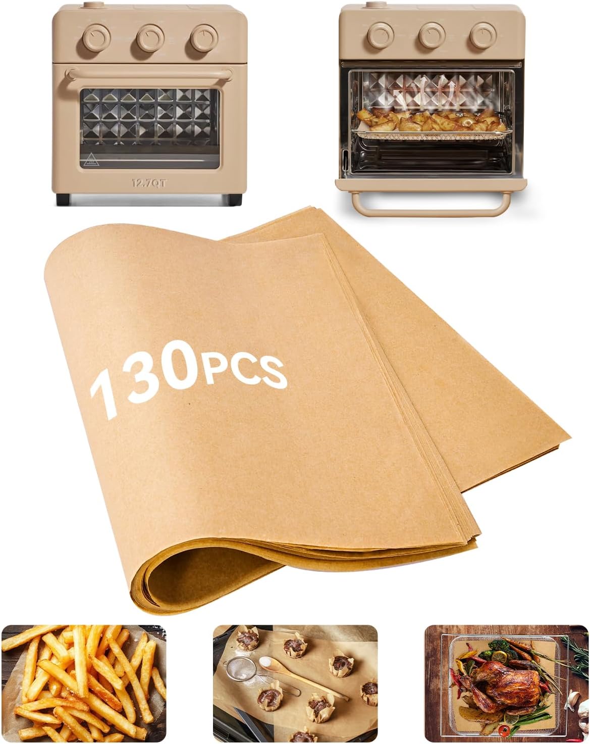 130PCS Air Fryer Liners Disposable Compatible with Our Place Wonder Oven 12.7 Quarts, Parchment Paper Sheets for Air Frying Baking Roasting, Air Fryer Toaster Oven Accessories