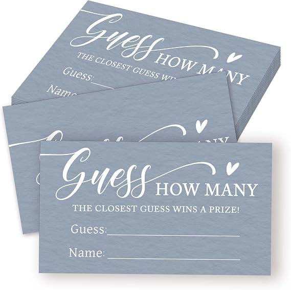 50pcs Blue Minimalist Guess How Many Cards, Bridal Baby Shower Game, 3.5 x 2 Inches, Games Activities and Decorations for Birthday Party Bridal Shower Wedding-A02