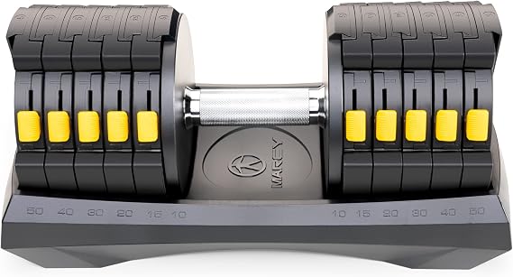 Marcy Adjustable Dumbbell System 6-in-1 Free Weights for Home Gym, 50 lbs Single or 100 lbs Pair Options for Strength Training