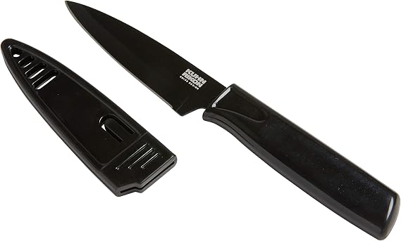 Kuhn Rikon Colori Paring Knife 4 Inch Japanese Stainless Steel, Nonstick Blade, Ergonomic Handle & Sheath, Black