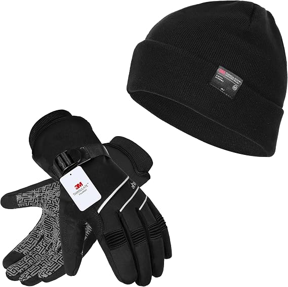 MOREOK 3M Thinsulate Winter Gloves MK020F One Pair (Black-XX-Large 3M Thinsulate Winter Beanie Hats Unisex One Pack