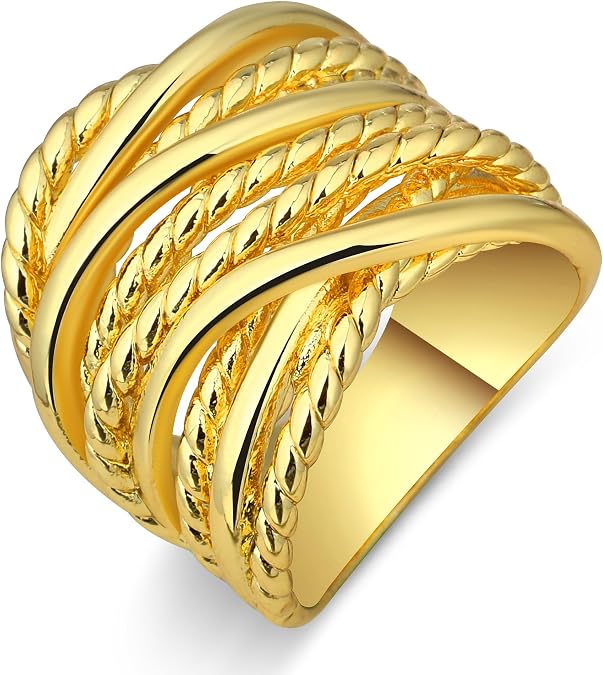 Mytys Wide Band Rings Twisted Rope Ring Two-Tone Mixed Metal Braided Statement Rings Fashion Jewelry for Women