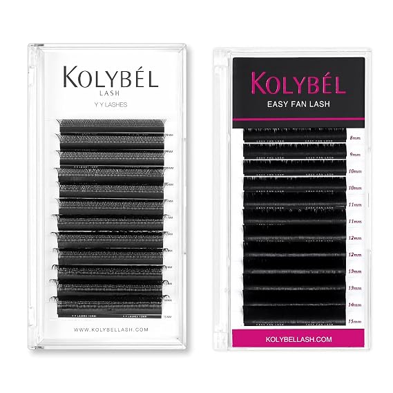 KOLYBEL Easy Fan Eyelash Extensions 0.05 Thickness D Curl 15-20mm Mix + YY Lash Extensions 0.07 Thickness C Curl 8-15mm Mix