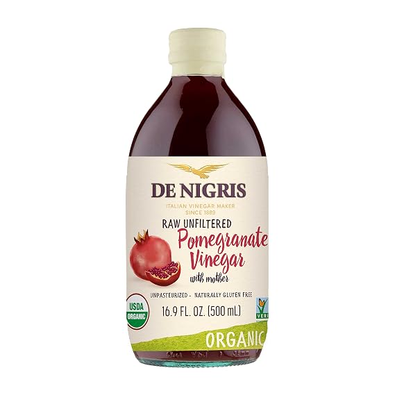 De Nigris Organic Pomegranate Vinegar Raw & Unfiltered 16,9 Oz (500ml) | Balsamic Vinegar Pomegranate With Mother For The Balance Of Metabolism | Organic Pomegranate Balsamic