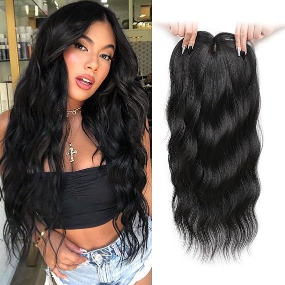 20 Inch Wavy Hair Topper, Synthetic Hairpiece for Women, Fuller Longer Look