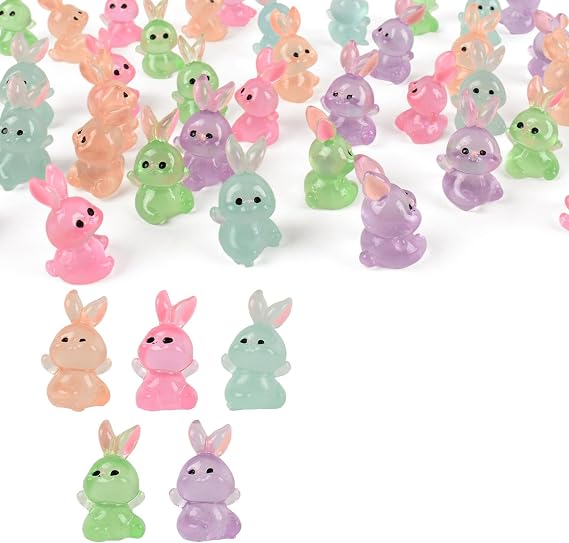 Miniature Rabbit 40PCS Mini Rabbit Figures Glow in The Dark Fairy Garden Rabbit Resin Animal Figurine Moss Landscape Decoration DIY Craft Home Decor