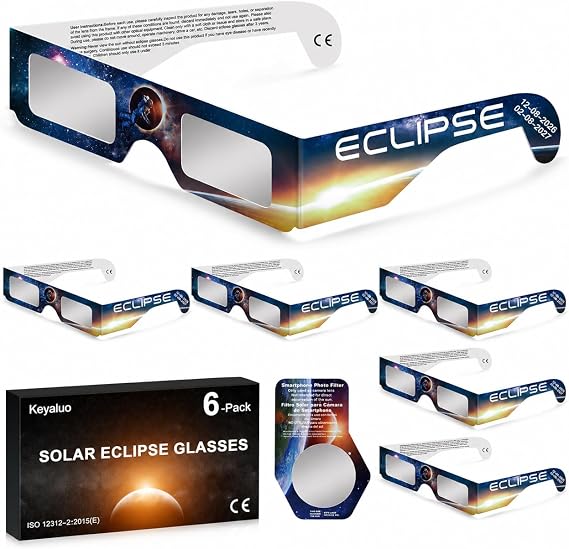 Solar Eclipse Glasses AAS Approved 2026,6 Pack Solar Eclipse Glasses for Direct Sun Viewing-ISO 12312-2:2015(E) & CE Certified