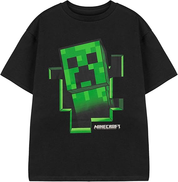 Minecraft T-Shirt for Boys | Kids Creeper Inside Gamer Gifts Merchandise | Childrens Short Sleeve Black Top