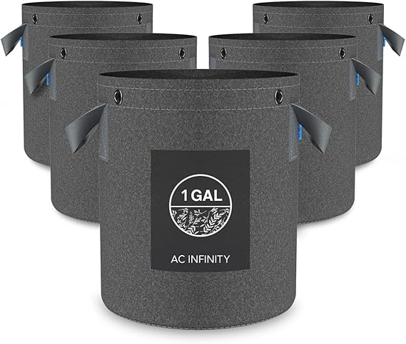 AC Infinity Heavy-Duty 500G Fabric Pots, 1 Gallon Grow Bags 5-Pack