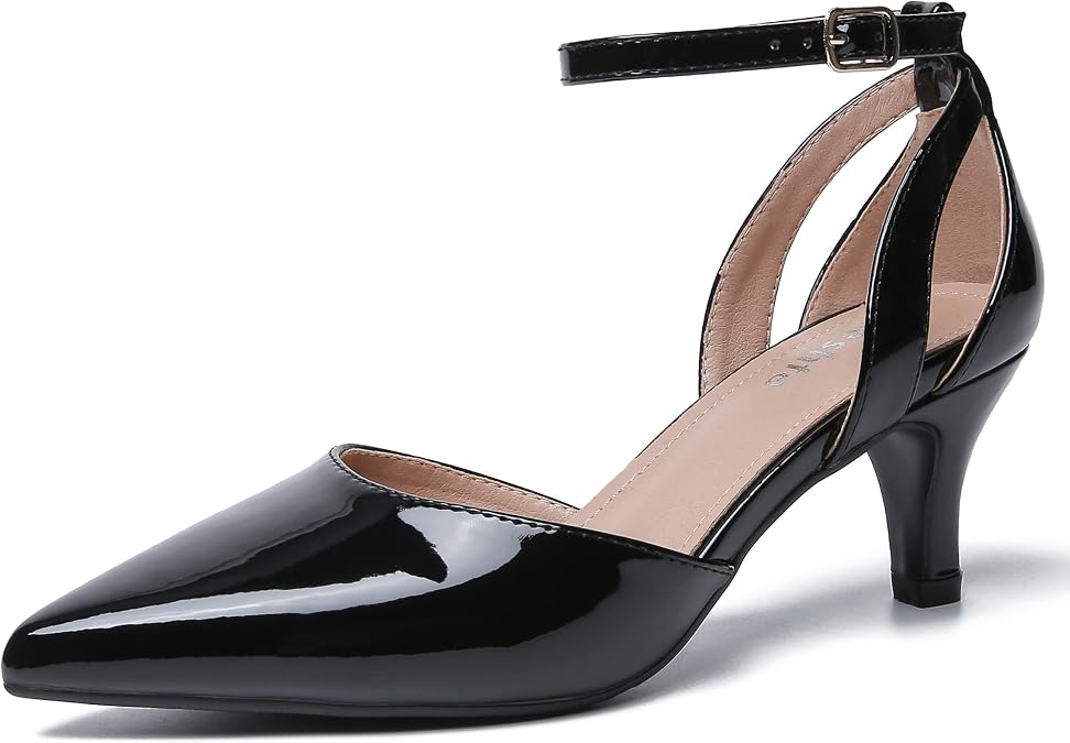 fereshte Women's Pointed Toe Ankle Strap Pumps, Kitten Heel, D'Orsay Style, Dress Shoes
