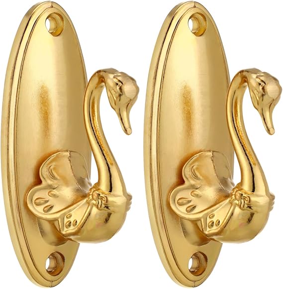 Curtain Holdbacks Pair of Vintage Swan Style Drapery Tieback Hooks (Golden)