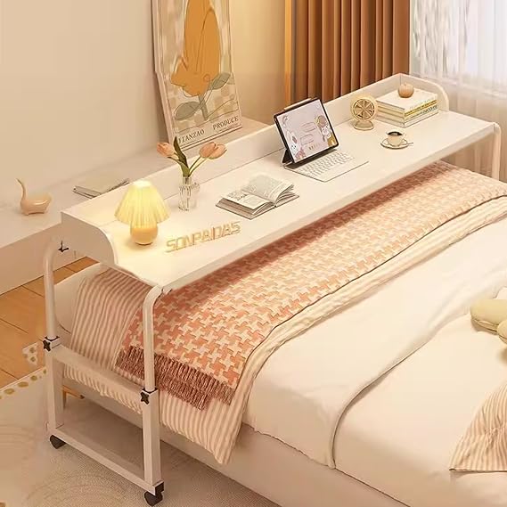 Bedtable, Adjustable Overbed Table, Over The Bed Table with Wheels, Overbed Desk, King Size Bed Table, Rolling Tray Table for Laptop and Writing for Living Room, Laptop Desk Over Bed Table (