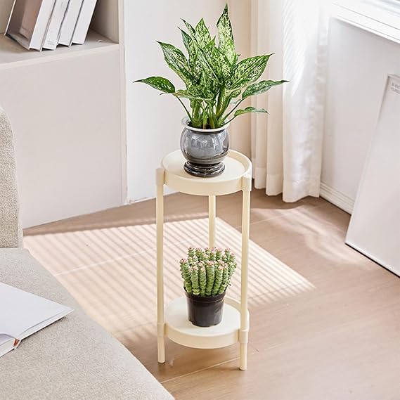 50cm 2-Tier Round Side End Table for Living Room with Shelves, Sofa Side Table, Nightstands for Bedroom, Flower Rack White (B)