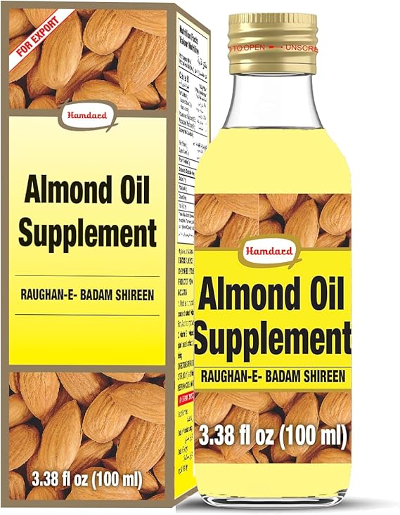 Hamdard Roghan Badam Shirin Almond Oil 100ml / 3.38Fl Oz Pure, Sweet Almond Oil for Health, Hair, and Skin Care