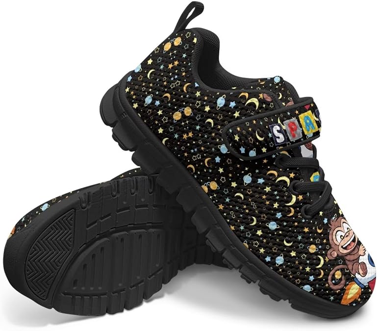 Kids Sneakers for Boys Girls Mesh Running Shoes Sport Toddler Single Buckle Tennis Shoes Black Sole