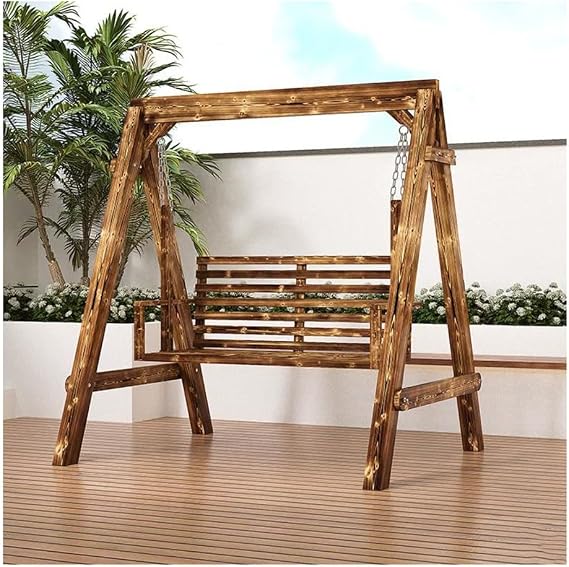 Etlegor Outdoor Swing, Wooden Porch Swing Hanging Swing Bench Chair Bench Outdoor Porch Garden and Poolside Swing(Brown)