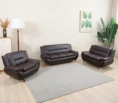Leather Couch Set,Leather Sectional Sofa for Living Room Furniture Sets, Loveseat Sofa with Chair 3-Piece for Living RoomOfficeBedroomApartmentBrown