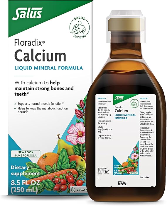 Floradix Calcium Liquid Supplement, Vegan, Non-GMO, 8.5 fl oz