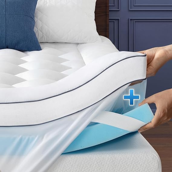 BedStory 4 Inch Twin Memory Foam Mattress Topper Dual Layer,2" Gel Memory Foam and 2" Pillow Top with Added Shredded Memory Foam, Adaptive Support and Pressure Relief,CertiPUR-US Certified