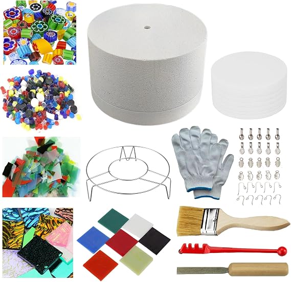 15-Piece Large Microwave Kiln Kit for Glass Fusing – Complete Set with Kiln Paper, COE90 Glass & DIY Jewellery Making Supplies for Beginners