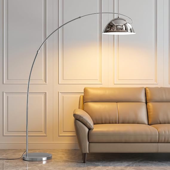 Silvery Chrome Large Arc Floor lamp, 20W Remote Control Bulb
