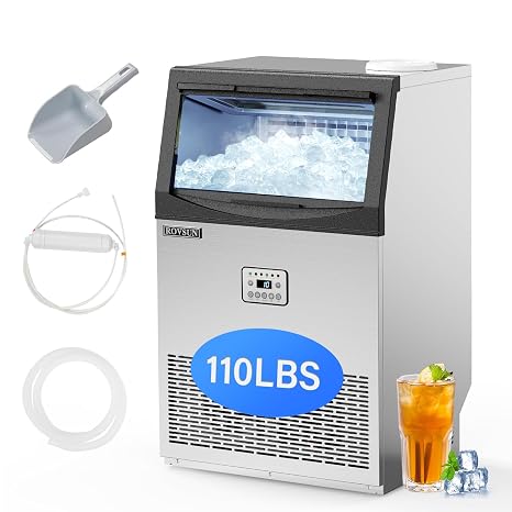 ROVSUN Commercial Ice Maker with 50lbs Storage Bin, 110LBS/24H Freestanding/Countertop Ice Machine with 2 Water Inlets, Ice Scoop & Water Filter for Bar Cafe Home Office Restaurant