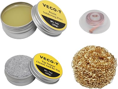Soldering Iron Kit 4-in-1 with Desoldering Wick, Tip Tinner, Rosin Flux & Cleaner Ball - Professional Welding Accessories