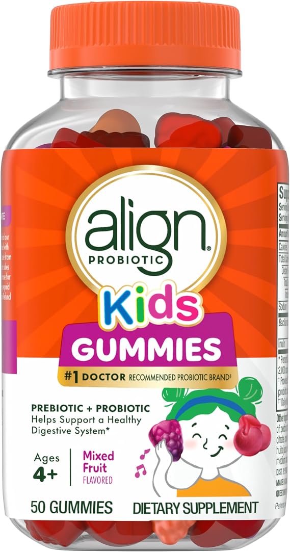 Align Probiotic, Kids Gummies, Prebiotic + Probiotic helps support a healthy digestive system*, #1 Doctor Recommended Probiotic Brand, 50 Gummies Packaging may vary