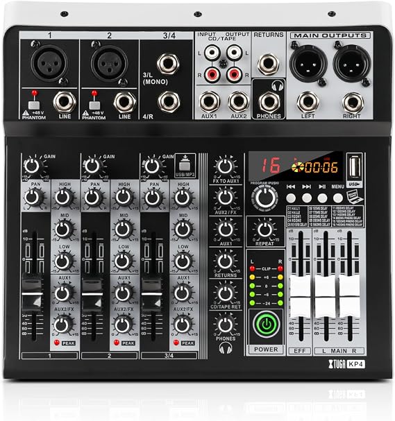 XTUGA KP4 4 Channel Audio Mixer with Bluetooth,DJ Sound Board Controller