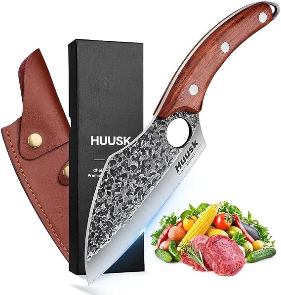 Huusk Hand Forged Viking Butcher Knife with Sheath, Japanese Steel