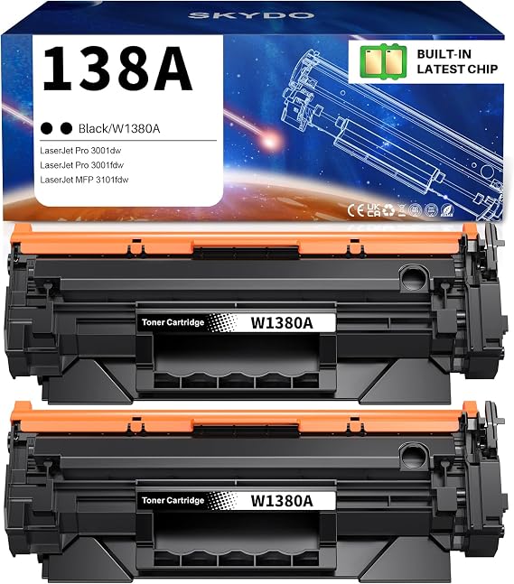 138A Toner Cartridge Replacement for HP 138A 138 A 138X 138 X Toner Cartridge ( with Chip ) Use for HP LaserJet Pro 3001dw 3001fdw MFP 3101fdw (2 Black)