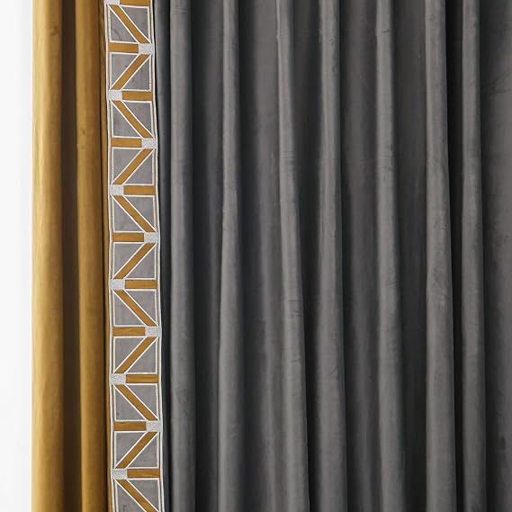VisionaryHomeDesign Luxury Velvet Curtains, Gray - Gold, 50W x 96L
