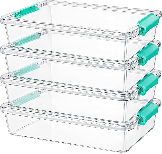 4 Pack A4 Storage Boxes with Lids, 5.7L Clear Plastic Document Organisers