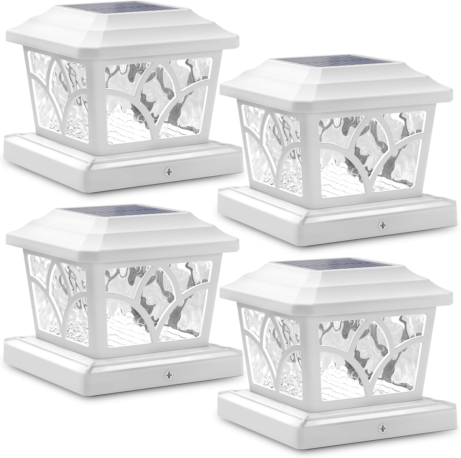SIEDiNLAR Solar Post Cap Lights Outdoor 4 Modes 40 LEDs Aluminum Glass Fence Post Light for 4x4 5x5 6x6 Vinyl Wooden Posts Patio Deck Decor, Warm White & Cool White Dynamic Lighting White (4 Pack)