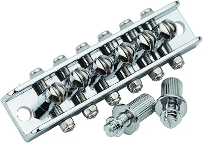Guyker Guitar Roller Bridge String Spacing 10.5mm, Mosrite Style Bridge with Studs for 6 String Les Paul LP Electric Guitar GM018, Chrome