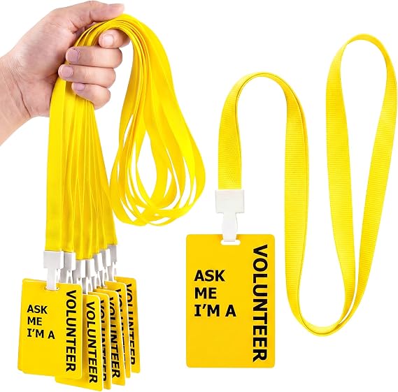Ctosree 20 Sets Volunteer Lanyards with PVC Plastic Card Pass Yellow Volunteer Badge ID Breakaway Yellow Lanyard for Events Fundraising Church, Events, School