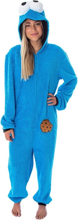 Bioworld Sesame Street Adult Unisex Cookie Monster Costume Sherpa One-Piece Union Suit Pajama Onesie For Men And Women