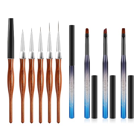 5PCS Nail Art Liner Brushes for Fine Drawing & Detailed Nail Art, 3PCS Nail Polish Remover Brush for Tidying Up Polish Mishaps on Cuticles(Gilded Blue)
