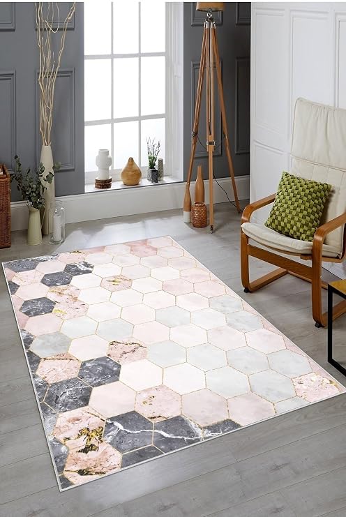 Ontheclouds Çok Renkli Geometrik Petek Desen Yıkanabilir Kaymaz Taban Leke Tutmaz Modern Salon Halısı Ve Yolluk, 100 x 400