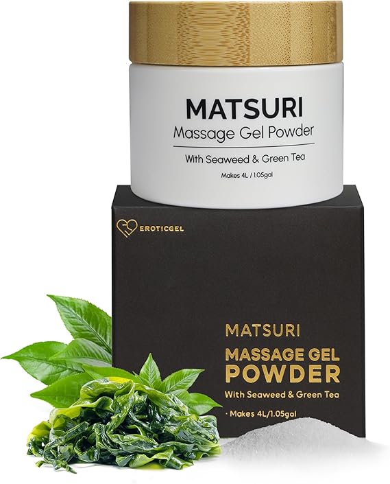 Matsuri Edition Japanese Nuru Massage Gel Powder 40g | Seaweed & Green Tea | Made in Japan | Vegan | Fragrance Free | Water Based | Starter Size | Makes 1.05 Gallons