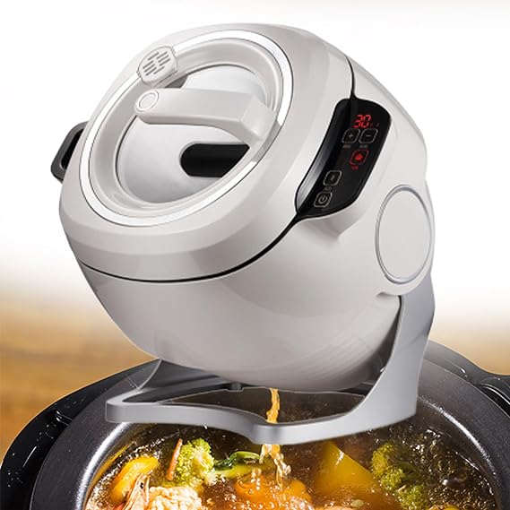 Intelligent Automatic Cooking Machine, 6L Intelligent Automatic Cooking Machine with 360 Rotating and 3D All-Round Heating, Adjustment 3 Gears Firepower and Pot Body