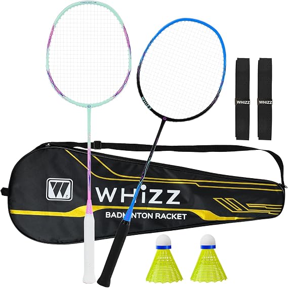 WHiZZ Carbon Graphite Badminton Racket, Lightweight Badminton Racquet for Training, Excercise, School Sports, Incl. Shuttlecock, Grip Tape & Carrying Bag