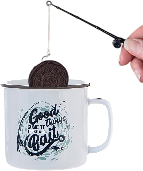 Boxer Gifts 'Good Things Come to Those Who Bait' Mug - Funny Fishing Gifts for Men On Birthday Or Christmas |  with a Joke Rod for Dunking Biscuits, White