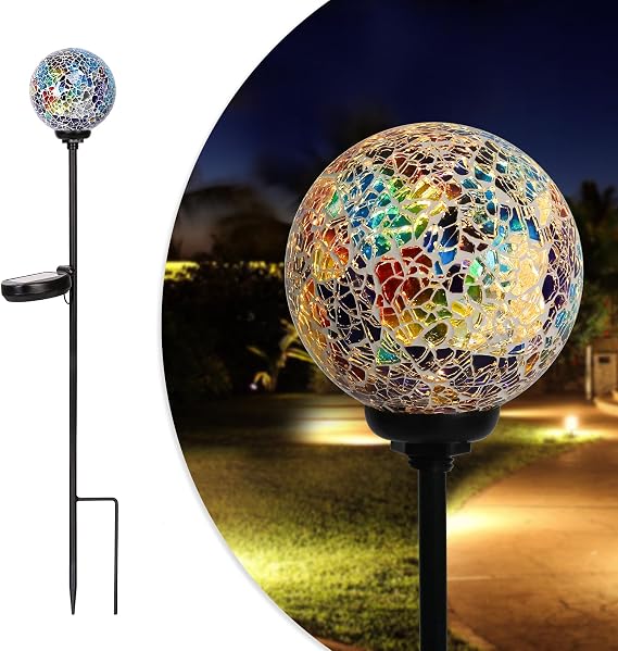 Solar Garden Decorative Light, Mosaic Globe Stake for Yard Decor, 3.5 inch