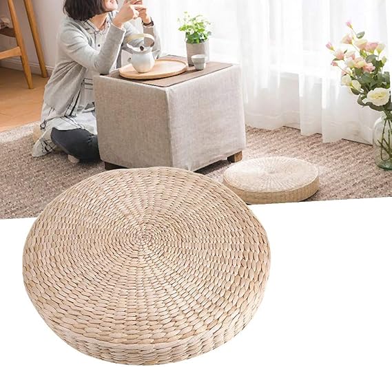 Morbuy Hand Straw Woven Cushion, Round Comfortable Floor Seat Pad 40 * 6 cm Tatami Dining Chair Cushions Home Decor For Outdoor Garden Patio Home Yoga Mats