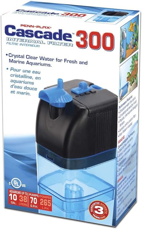 Penn-Plax Cascade 300 Fully Submersible Internal Filter Provides Physical, Biological, and Chemical Filtration for Aquariums and Turtle Tanks